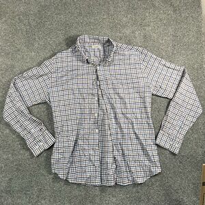 Savannah Mens XL Plaid Button Up Shirt Blue Brown White Long Sleeve Casual